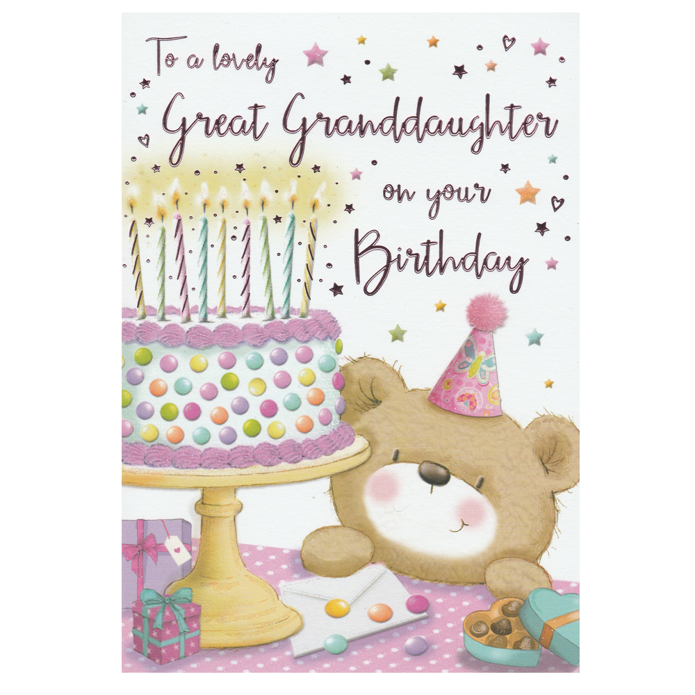 Birthday Card Great Granddaughter Bear Cake