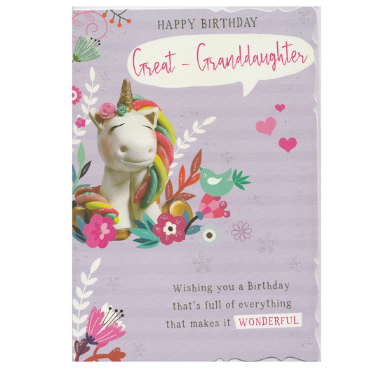 Birthday Card Great Granddaughter Purple Unicorn