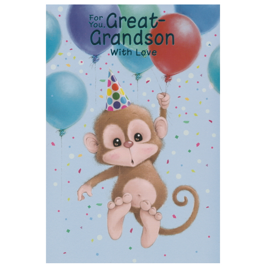 Birthday Card Great Grandson Monkey Party Hat