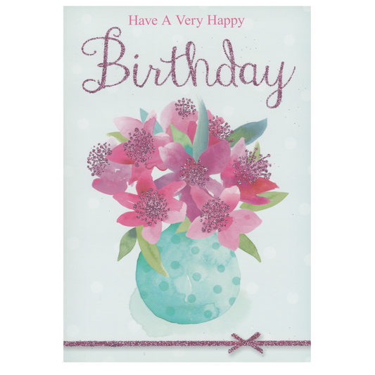 Birthday Card Green Vase Dots