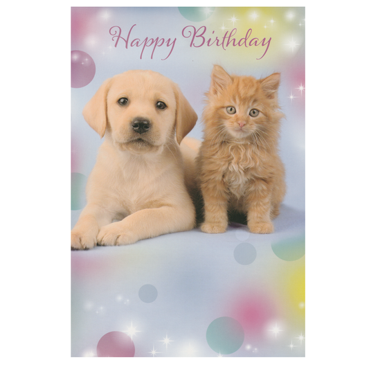 Birthday Card Kitten Pup