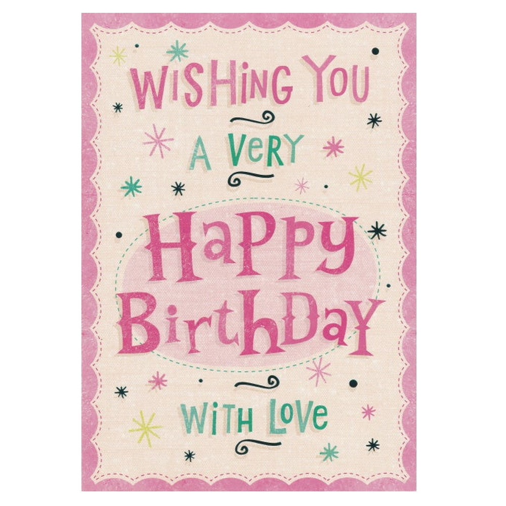 Birthday Card Love Pink Border