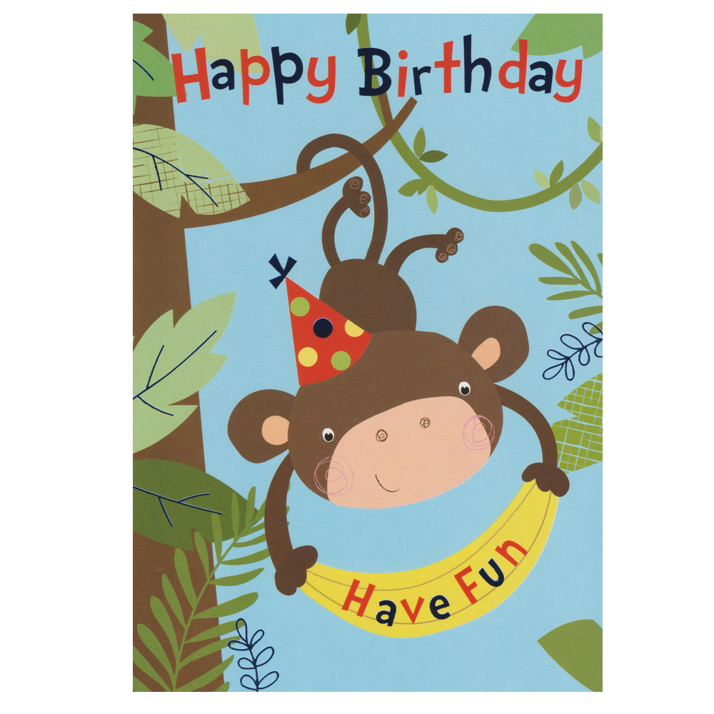 Birthday Card Monkey Party Hat