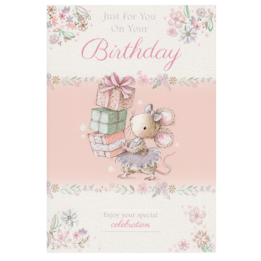 Birthday Card Mouse Holding Presents