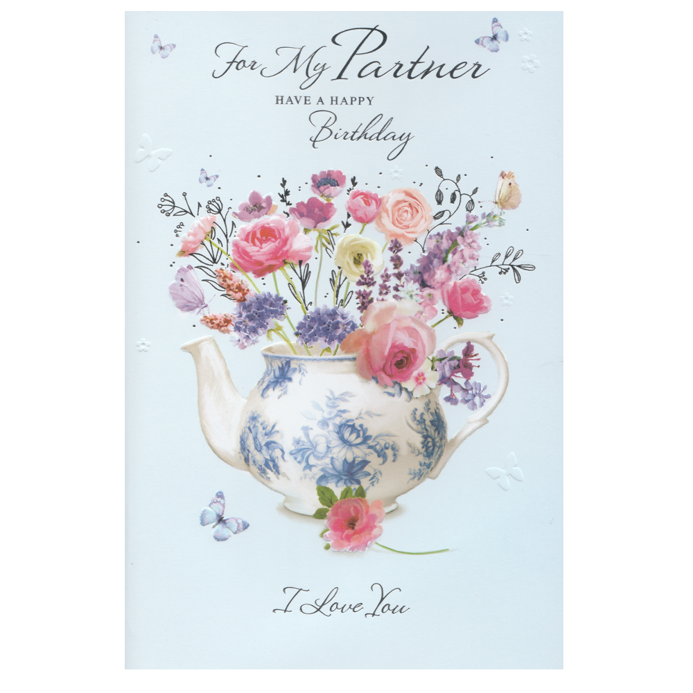 Birthday Card Partner Flowers Teapot