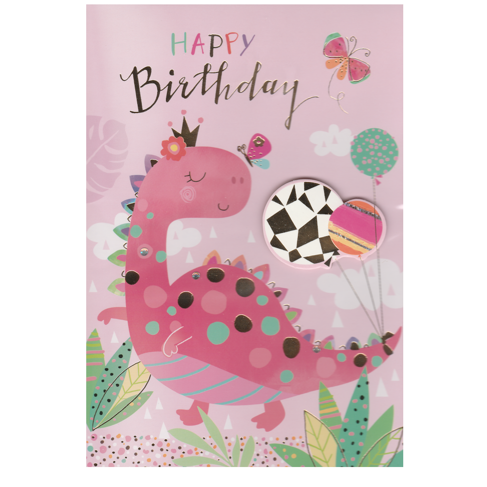 Birthday Card Pink Dinosaur