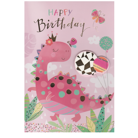 Birthday Card Pink Dinosaur