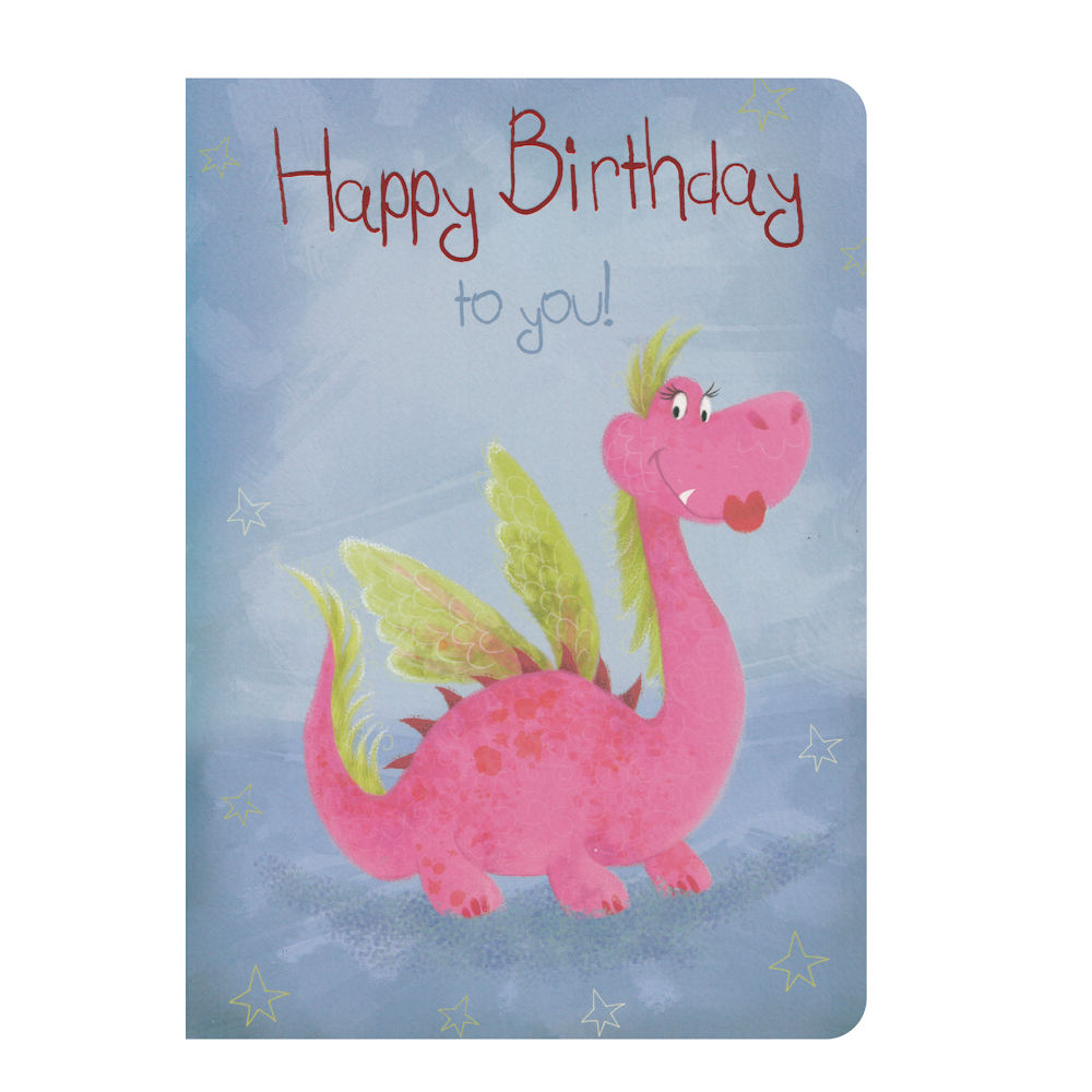 Birthday Card Pink & Green Dinosaur