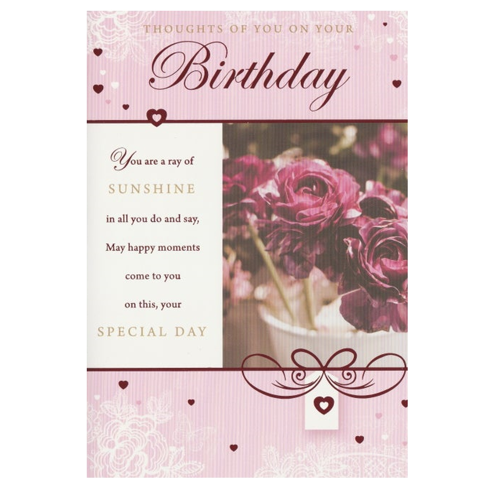 Birthday Card  Purple Roses