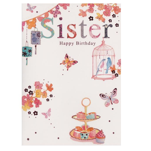 Birthday Card Sister Bird Cage