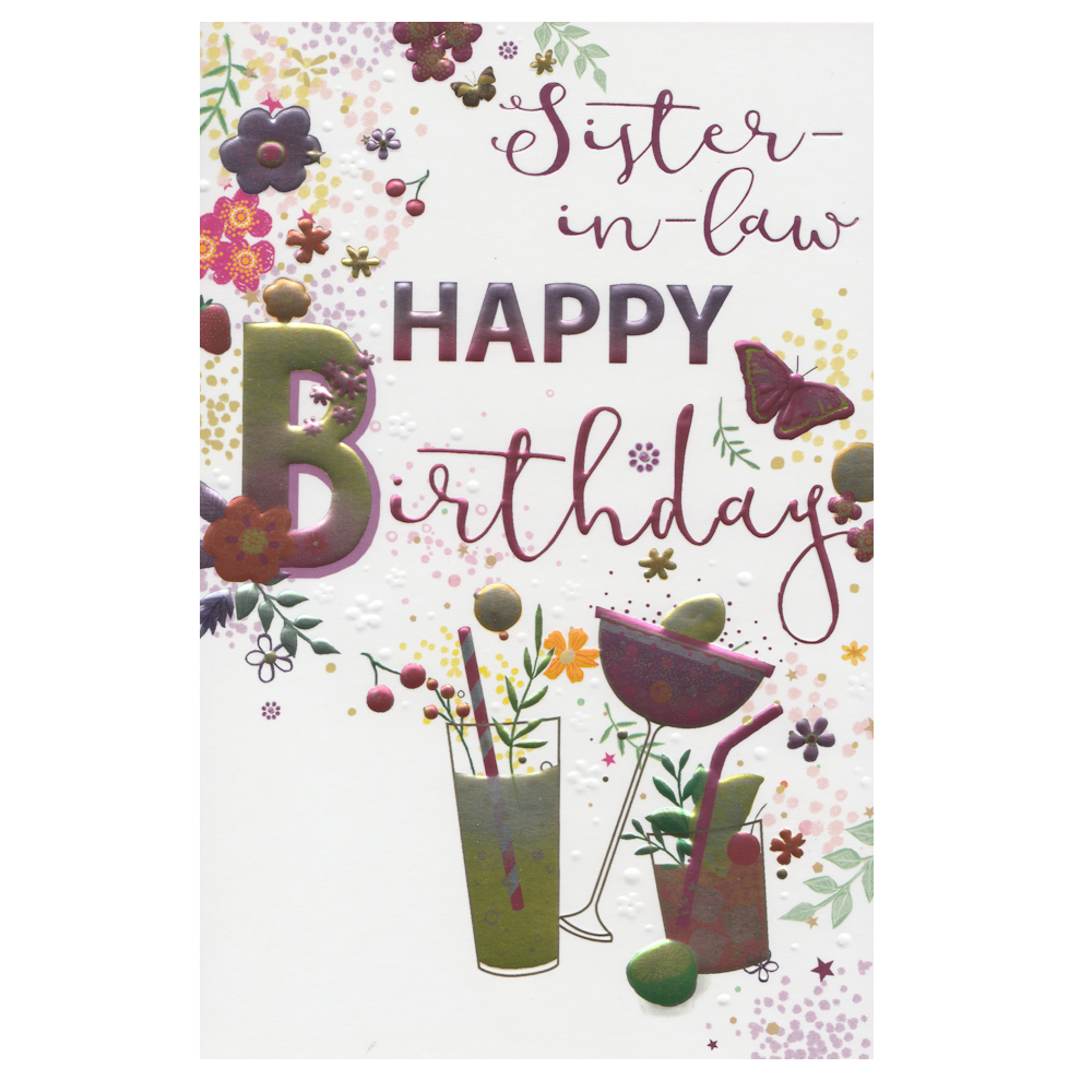 Birthday Card Sister in Law Drinks Butterflies