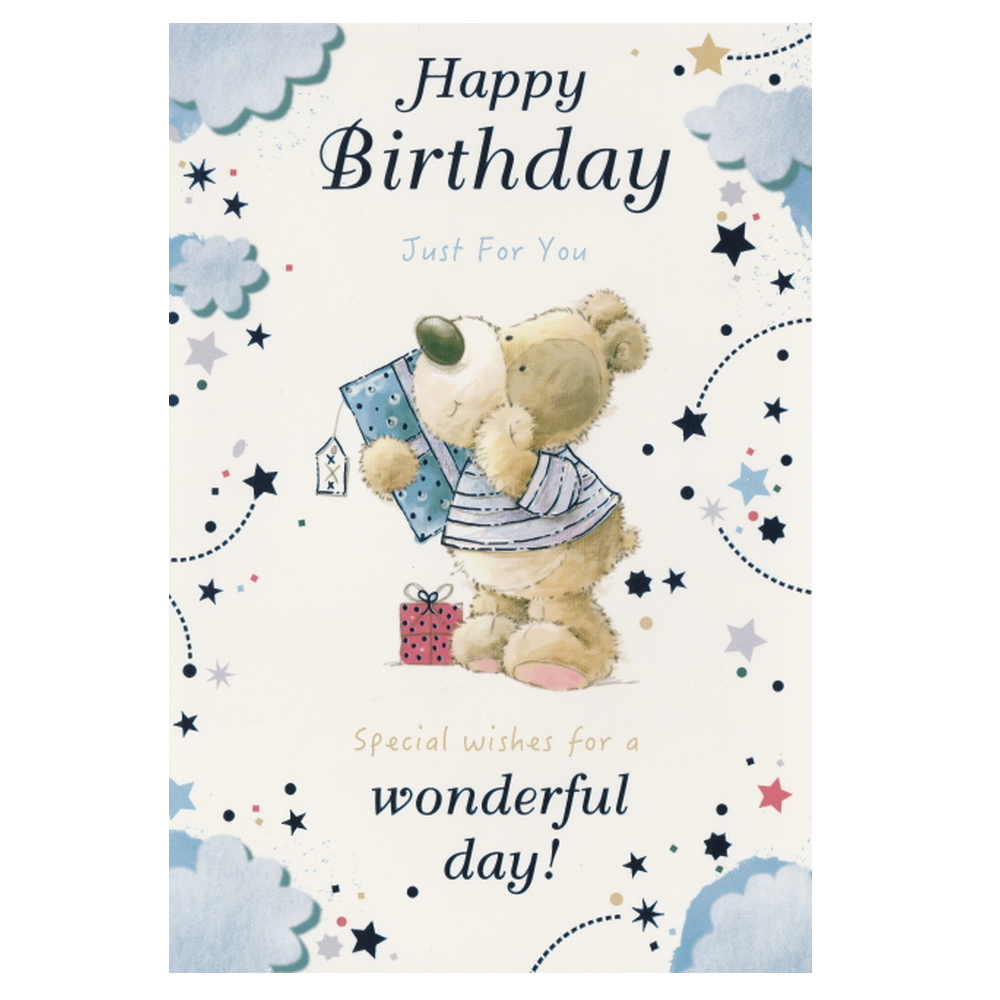 Birthday Card Striped Shirt Bear