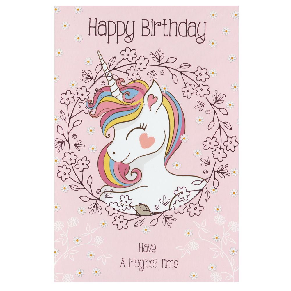 Birthday Card Unicorn Pink