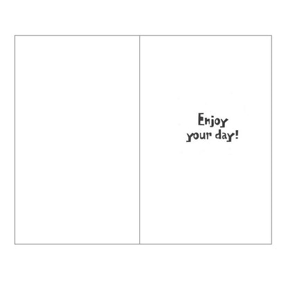 Front of this card features an illustration of a boy playing an arcade video game, paired with a message.