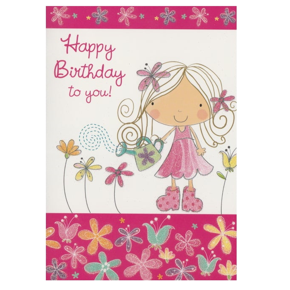 Birthday Card Watering Flowers