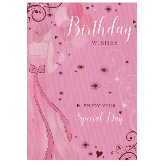 Birthday Card Wishes Bow Pink