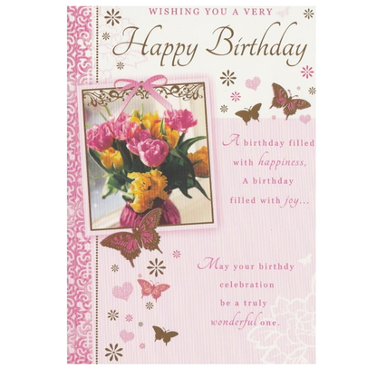 Birthday Card Yellow & Pink Flowers