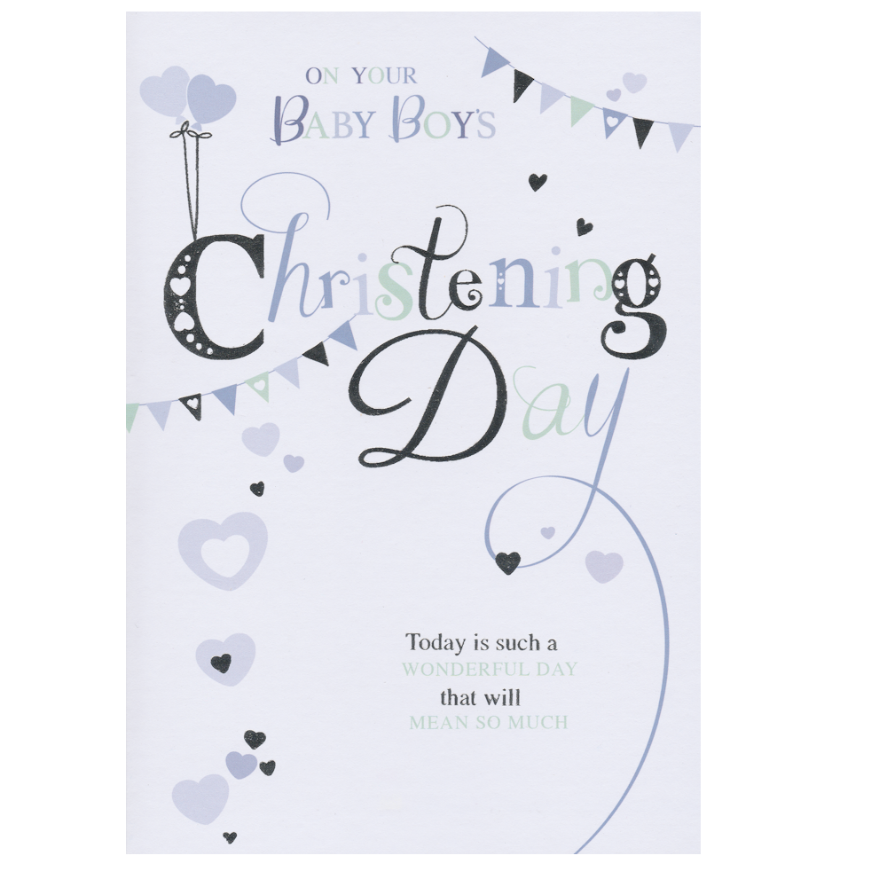 Christening Card Baby Boy Hearts