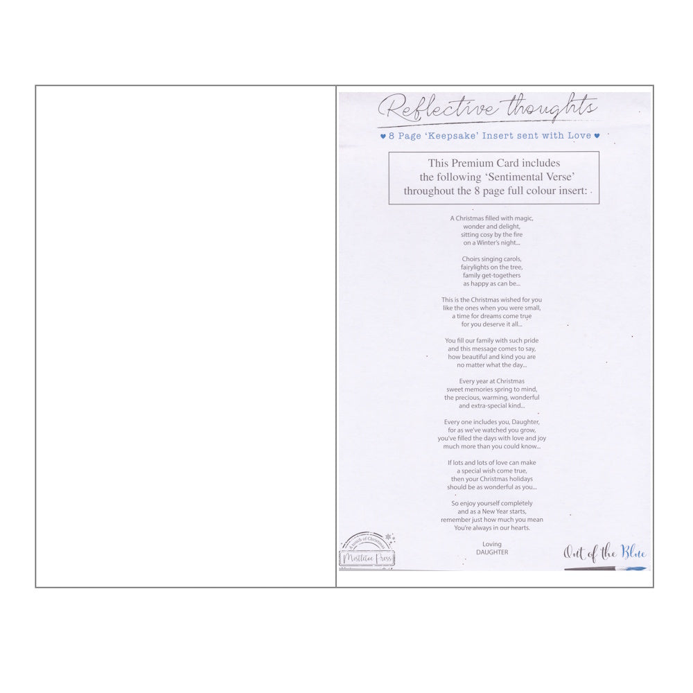 Front of this card features an illustration of a Christmas jumper and gloves, with the text 'FOR A BRILLIANT DAUGHTER at Christmas'.