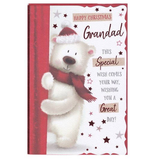 Front of this card features an illustration of a polar bear wearing a Christmas hat, paired with a message.