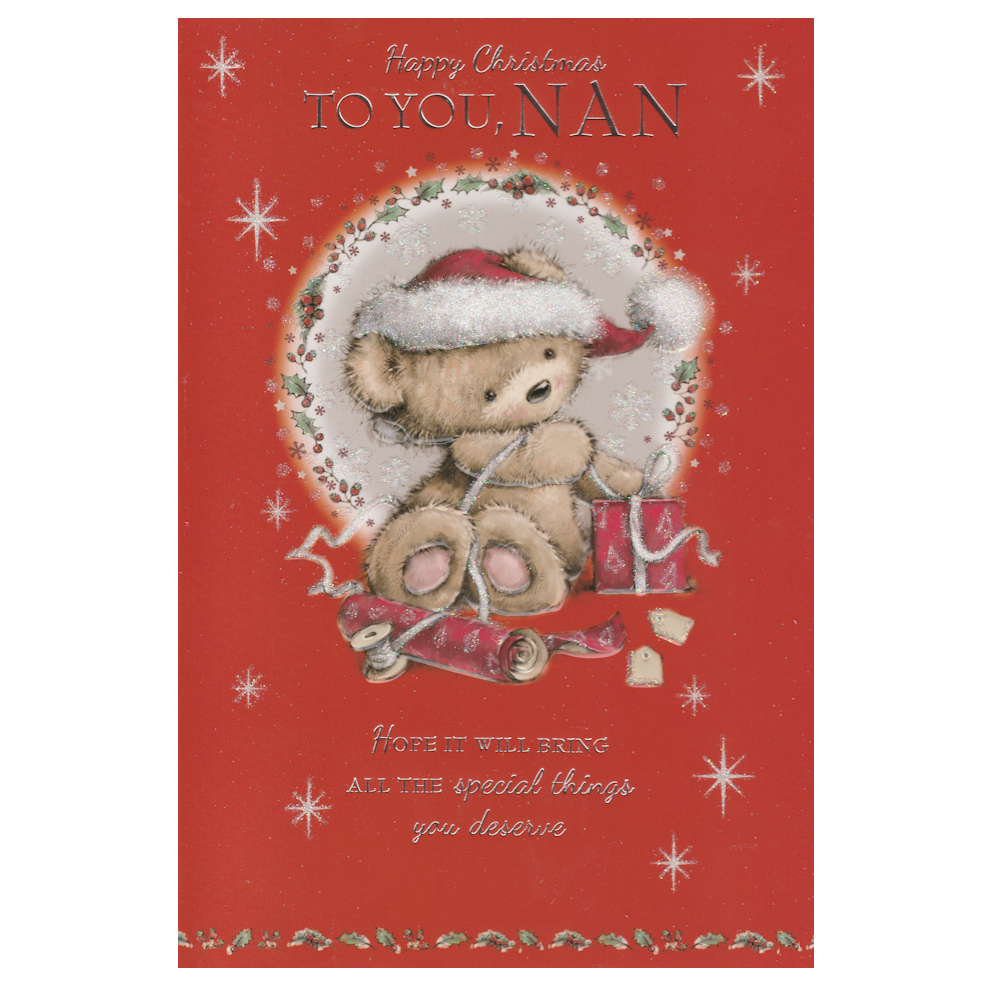 Christmas Card Nan Teddy Bear & Hat