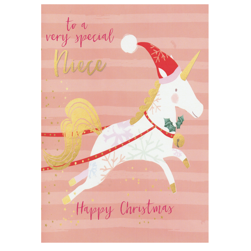 Christmas Card Niece Unicorn Striped