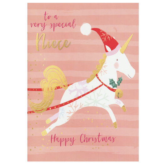 Christmas Card Niece Unicorn Striped