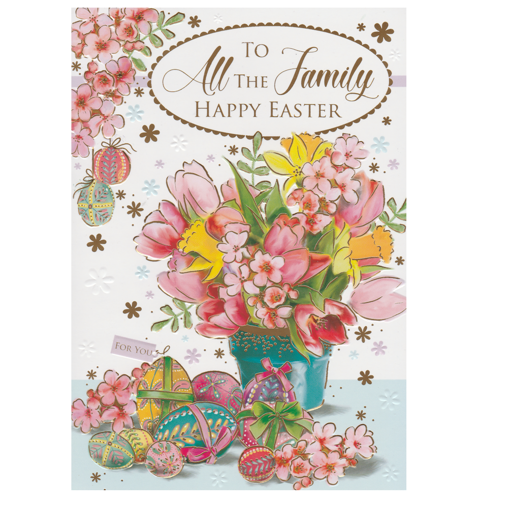 Easter Card All the Family Blue Flower Pot