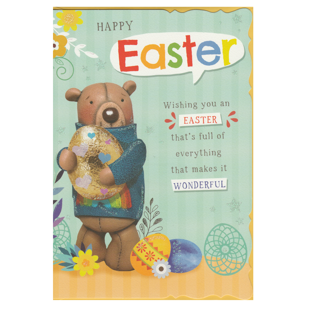 Easter Card Bear Holding Easter Egg