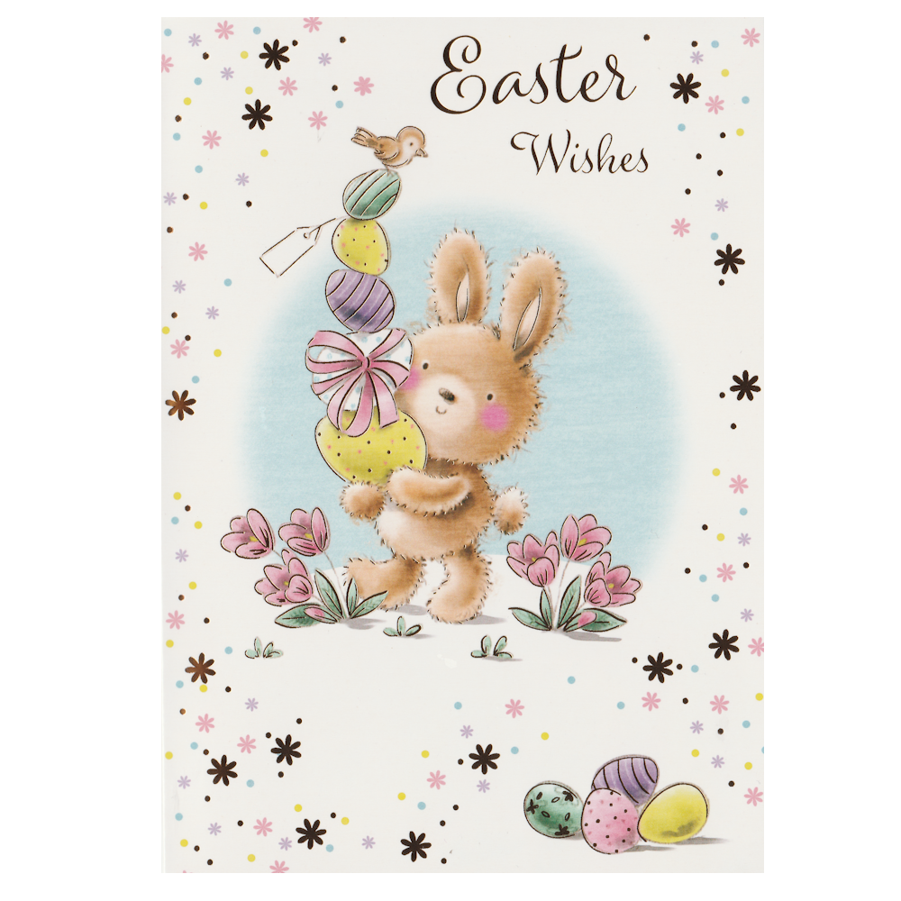 Easter Card Rabbit Balancing Eggs