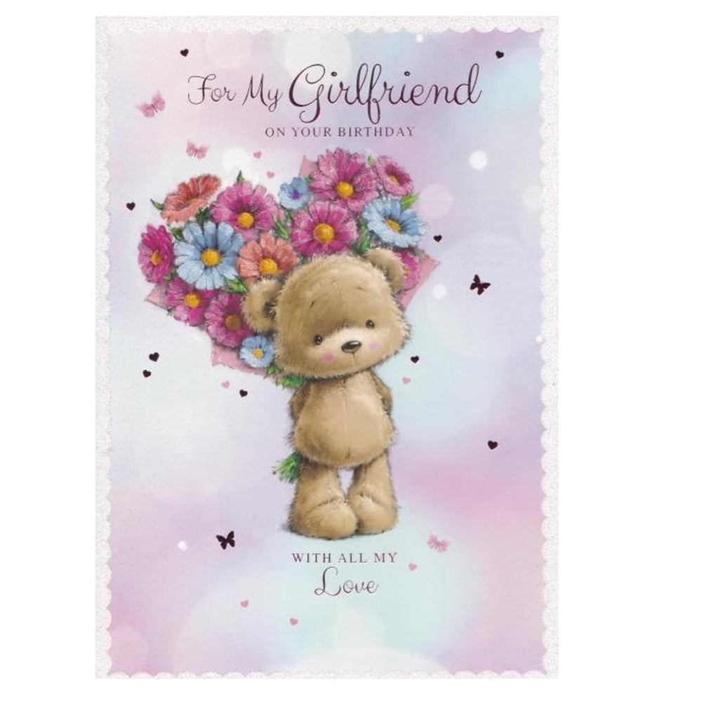 Birthday Card Girlfriend Bouquet Bear