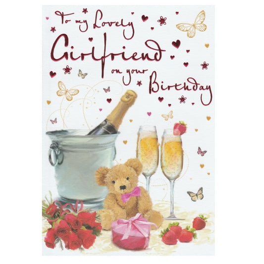 Birthday Card Girlfriend Champagne Bear