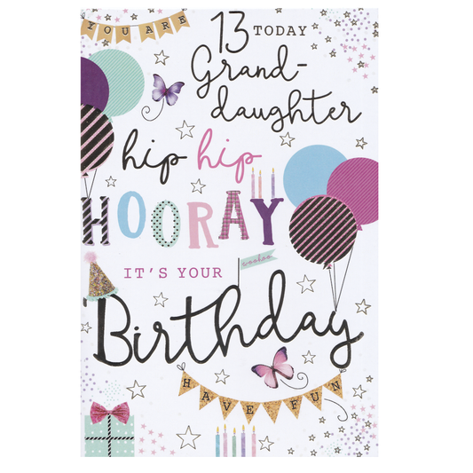 Grand-daughter 13th Birthday Card - Hip Hip Hooray