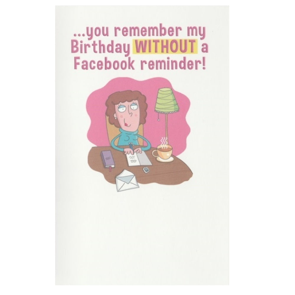 Front of this grandma birthday card features an illustration of a cartoon woman holding flowers, paired with a message.