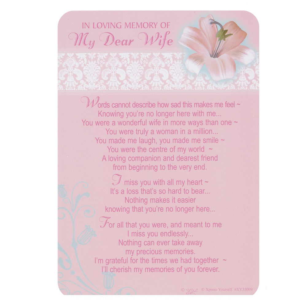 IN LOVING MEMORY... My Dear Wife memorial graveside card with a floral design and a heartfelt message.
