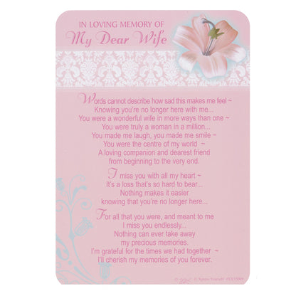 IN LOVING MEMORY... My Dear Wife memorial graveside card with a floral design and a heartfelt message.