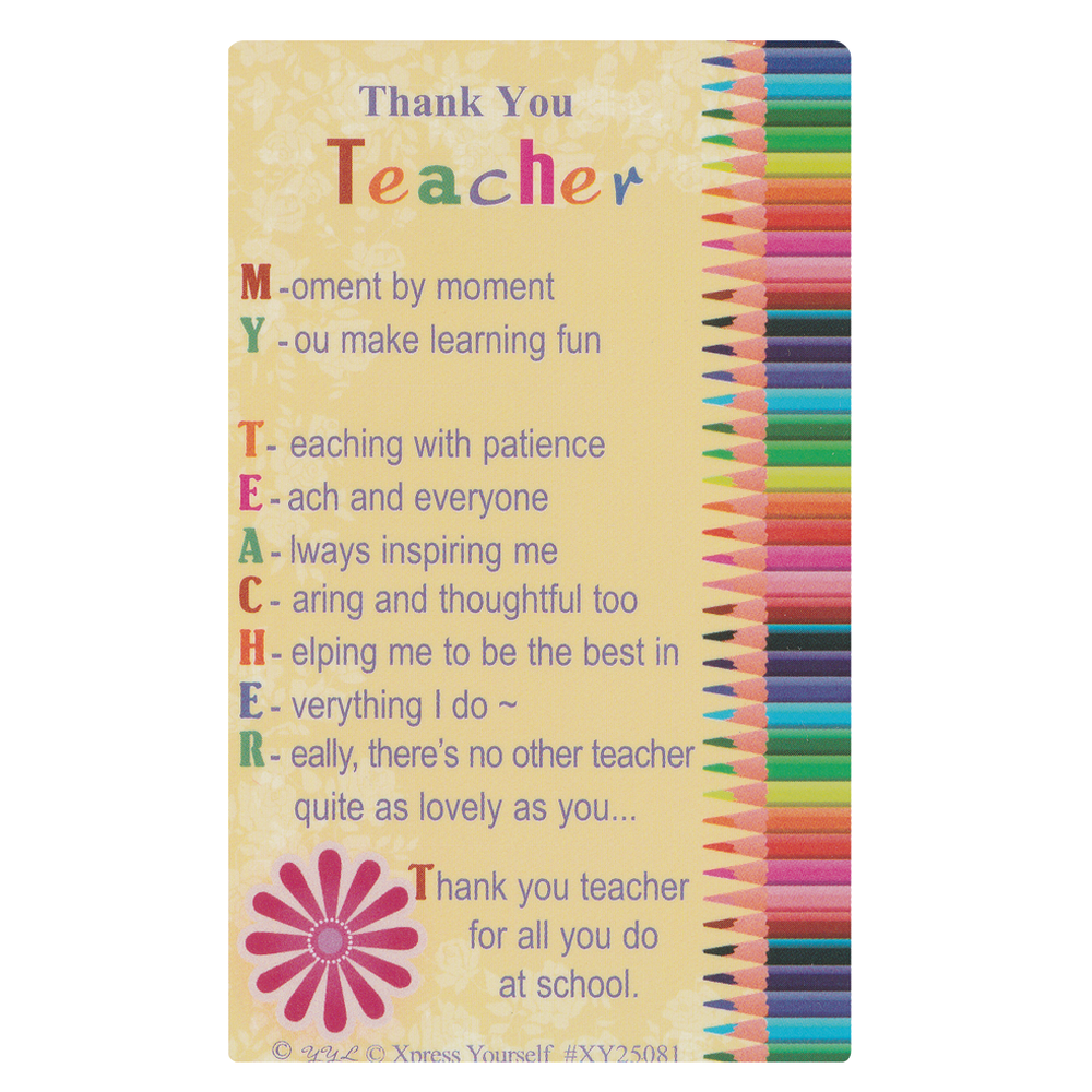 Keepsake Wallet Card Thank You Teacher