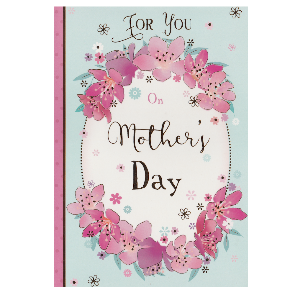 Mother's Day Card Pink Flowers Green