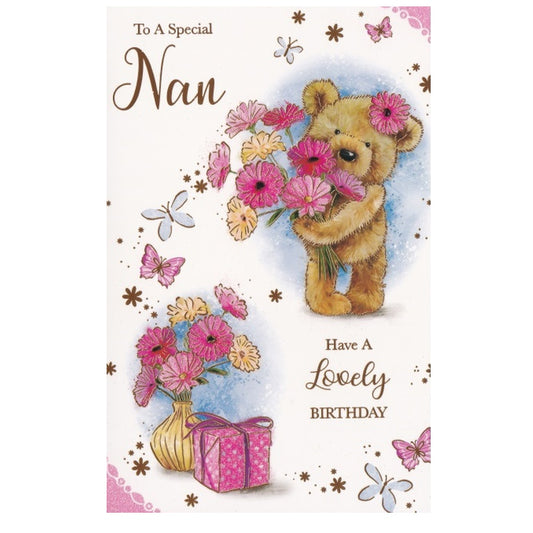 Birthday Card Nan Bear Flowers