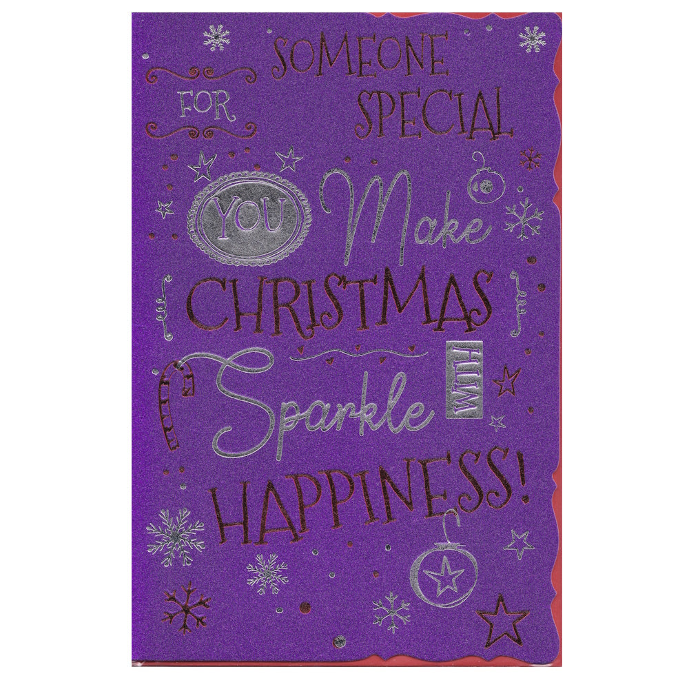 Front of this someone special Christmas card features the text 'FOR SOMEONE SPECIAL YOU MAKE CHRISTMAS Sparkle with HAPPINESS'.
