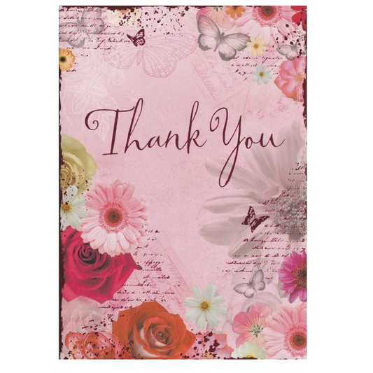 Thank You Card Flowers Pink