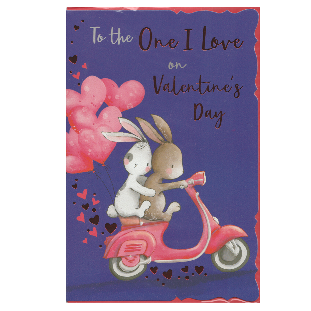 Valentine's Card One I Love Rabbits Scooter