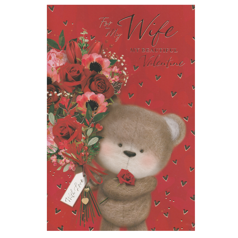 Valentine's Card Wife Bear & Roses