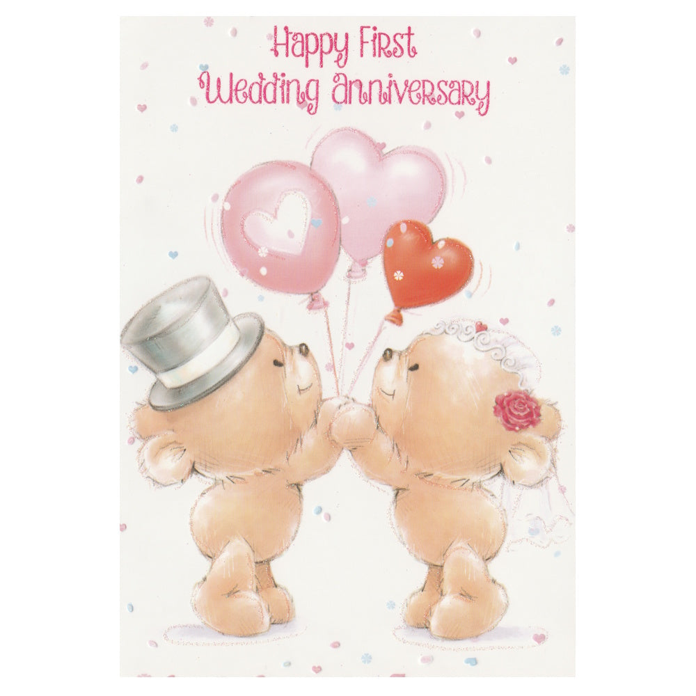 Wedding Anniversary Card - Bears & Balloons
