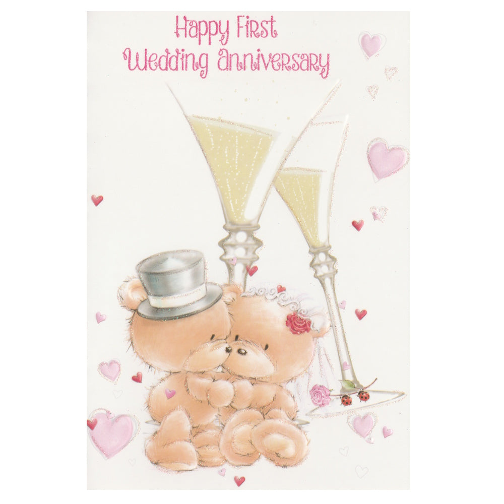 Wedding Anniversary Card - Bears & Flutes