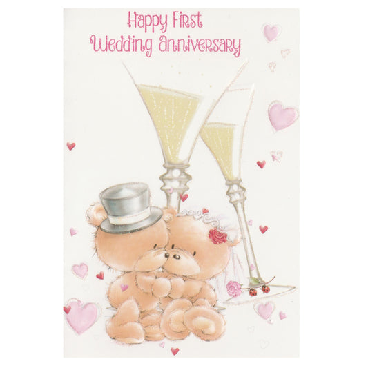 Wedding Anniversary Card - Bears & Flutes