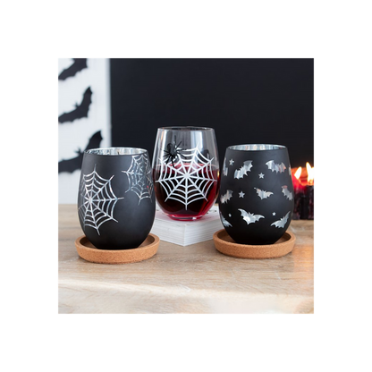 Set of 2 Spider and Web Stemless Wine Glasses