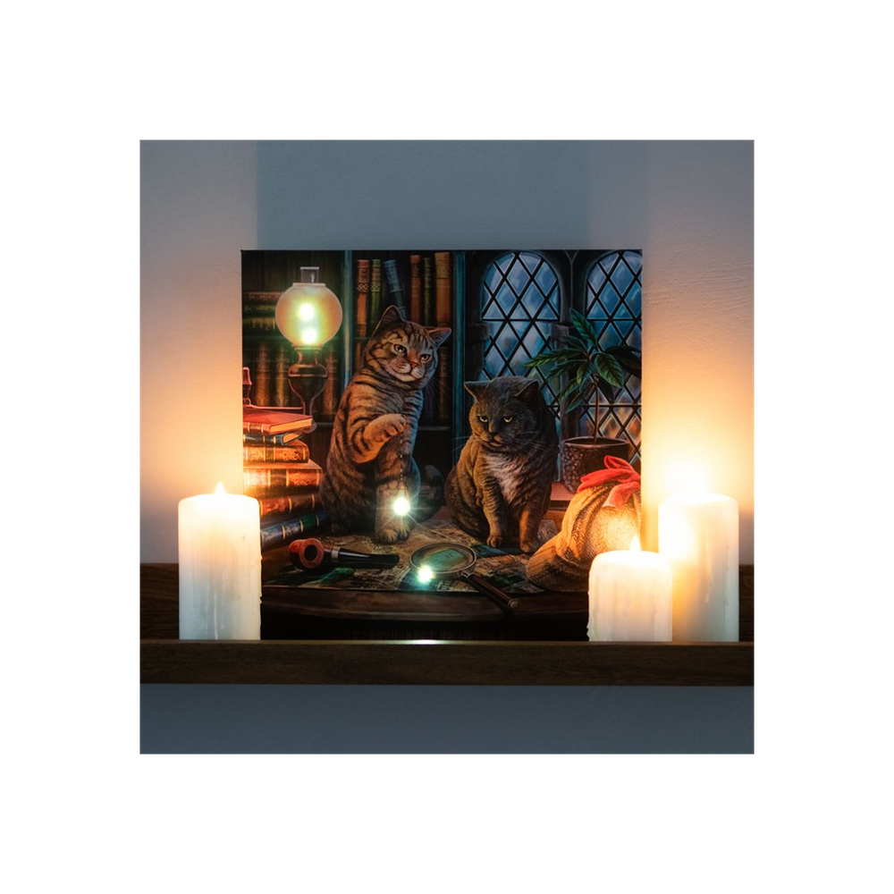 Purrlock Holmes Light Up Canvas Plaque by Lisa Parker